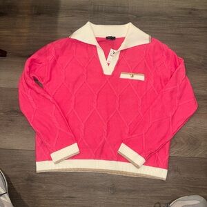 Talbots Hot Pink Polo Sweater with Cream Trim